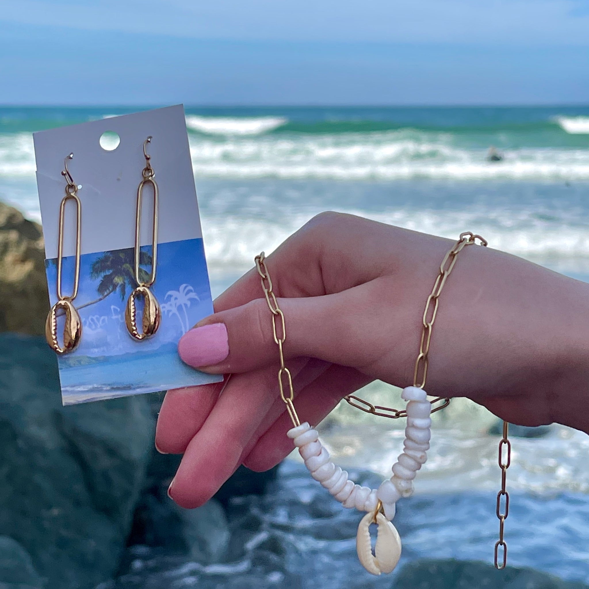 Gold Paperclip Necklace with Puka/Cowrie