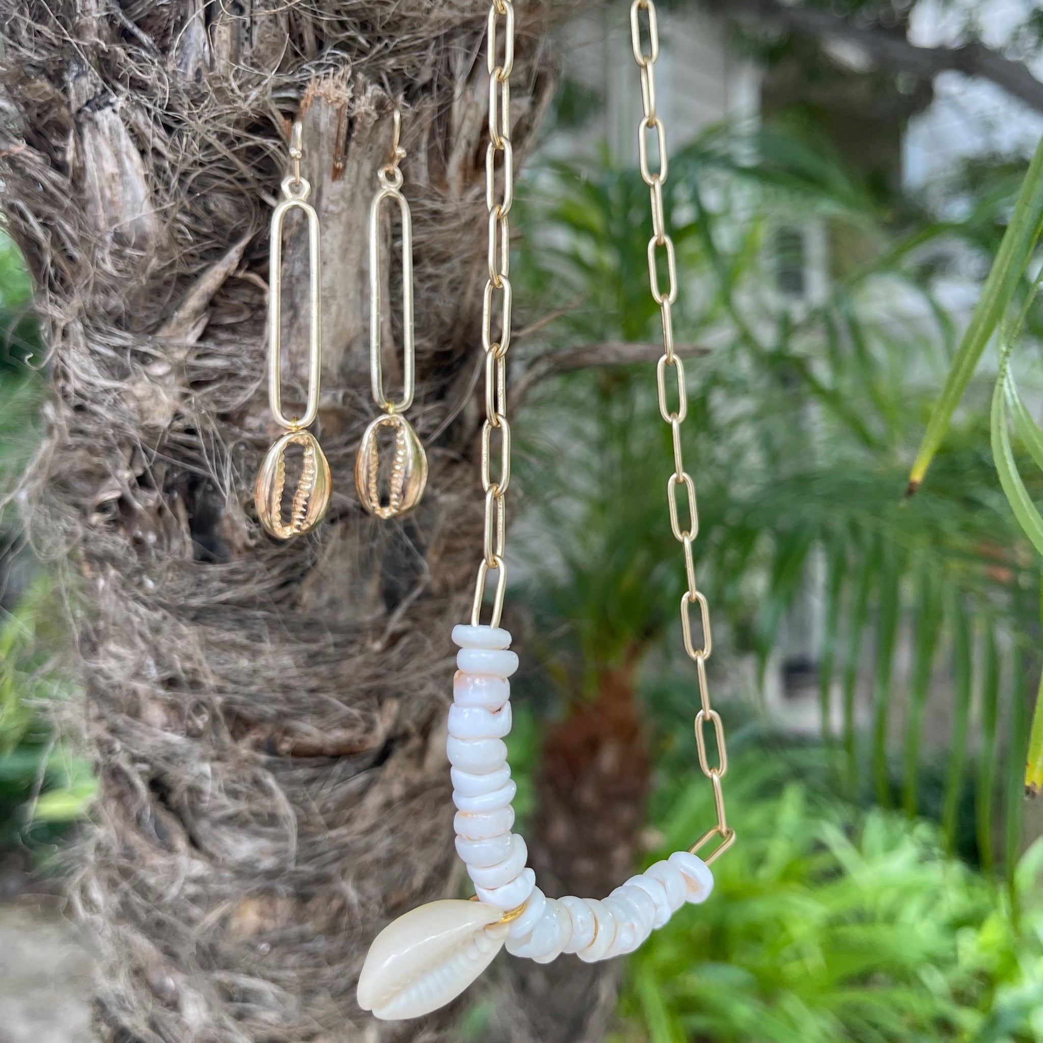 Gold Paperclip Necklace with Puka/Cowrie