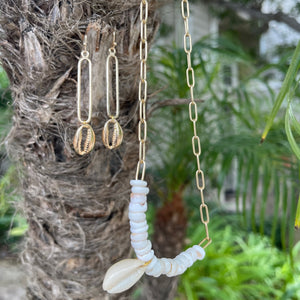 Gold Paperclip Necklace with Puka/Cowrie