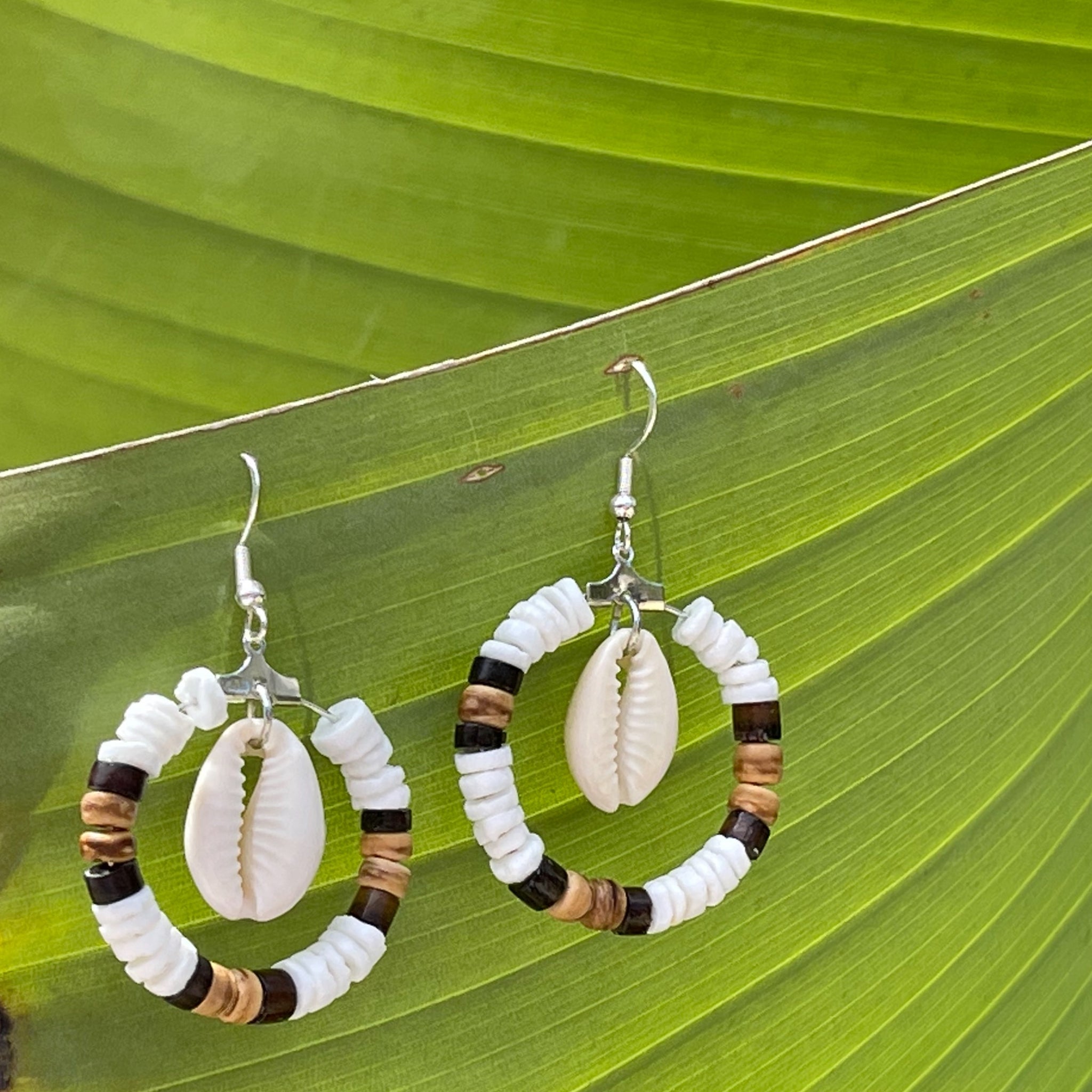 Reverse Coco Striped Earrings with Cowrie