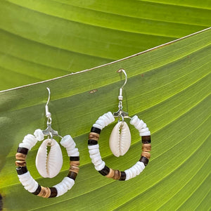 Reverse Coco Striped Earrings with Cowrie