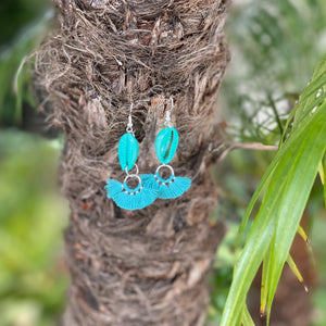 Teal on Teal fan Earrings