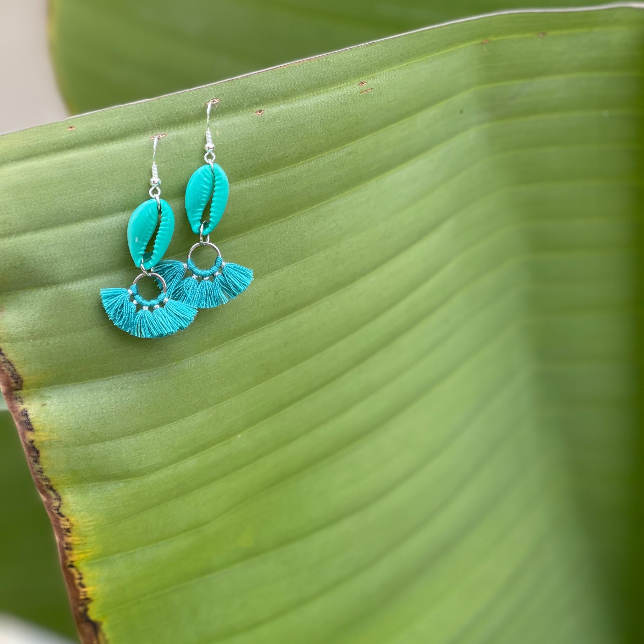 Teal on Teal fan Earrings