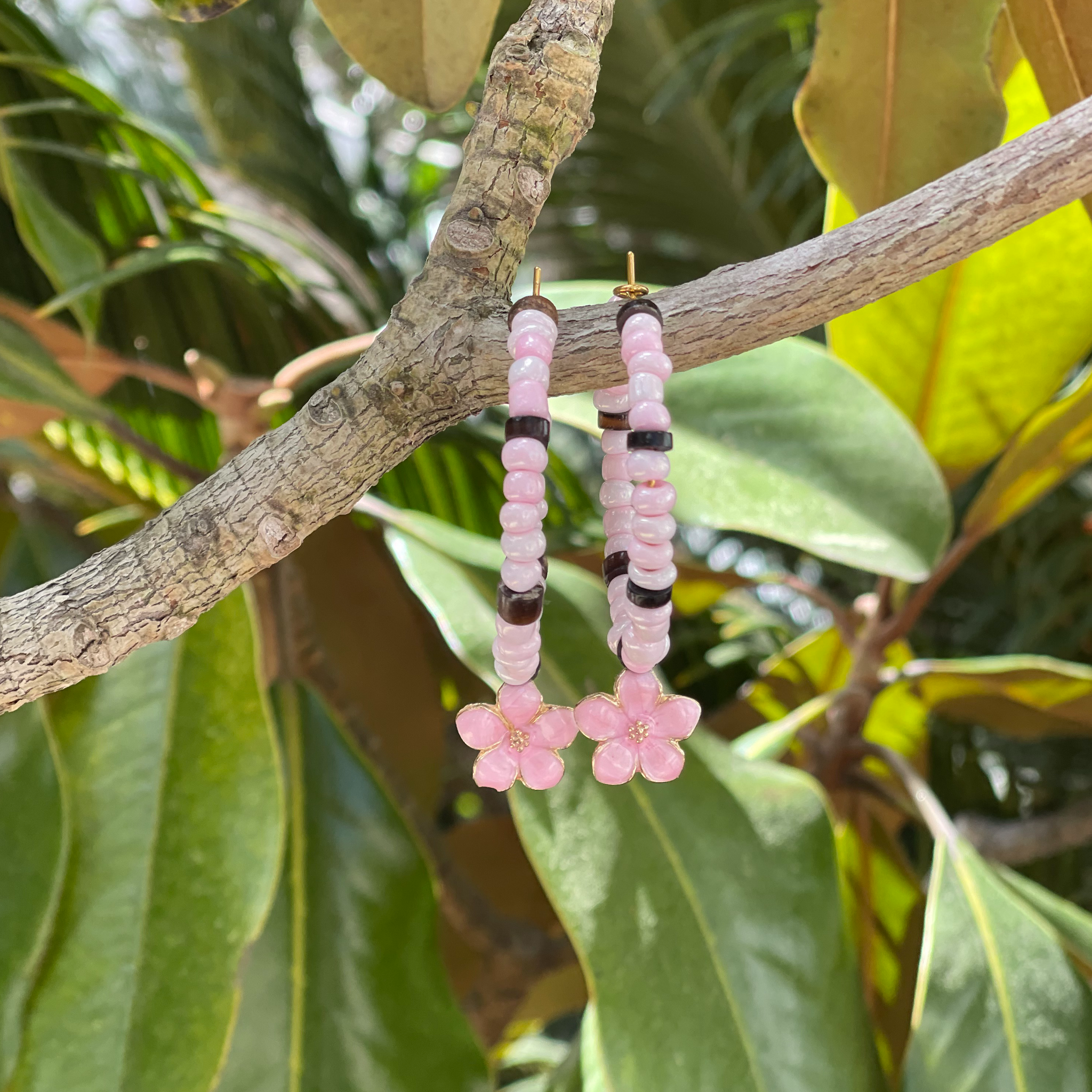 Pink Flower Hawaiin Hoops
