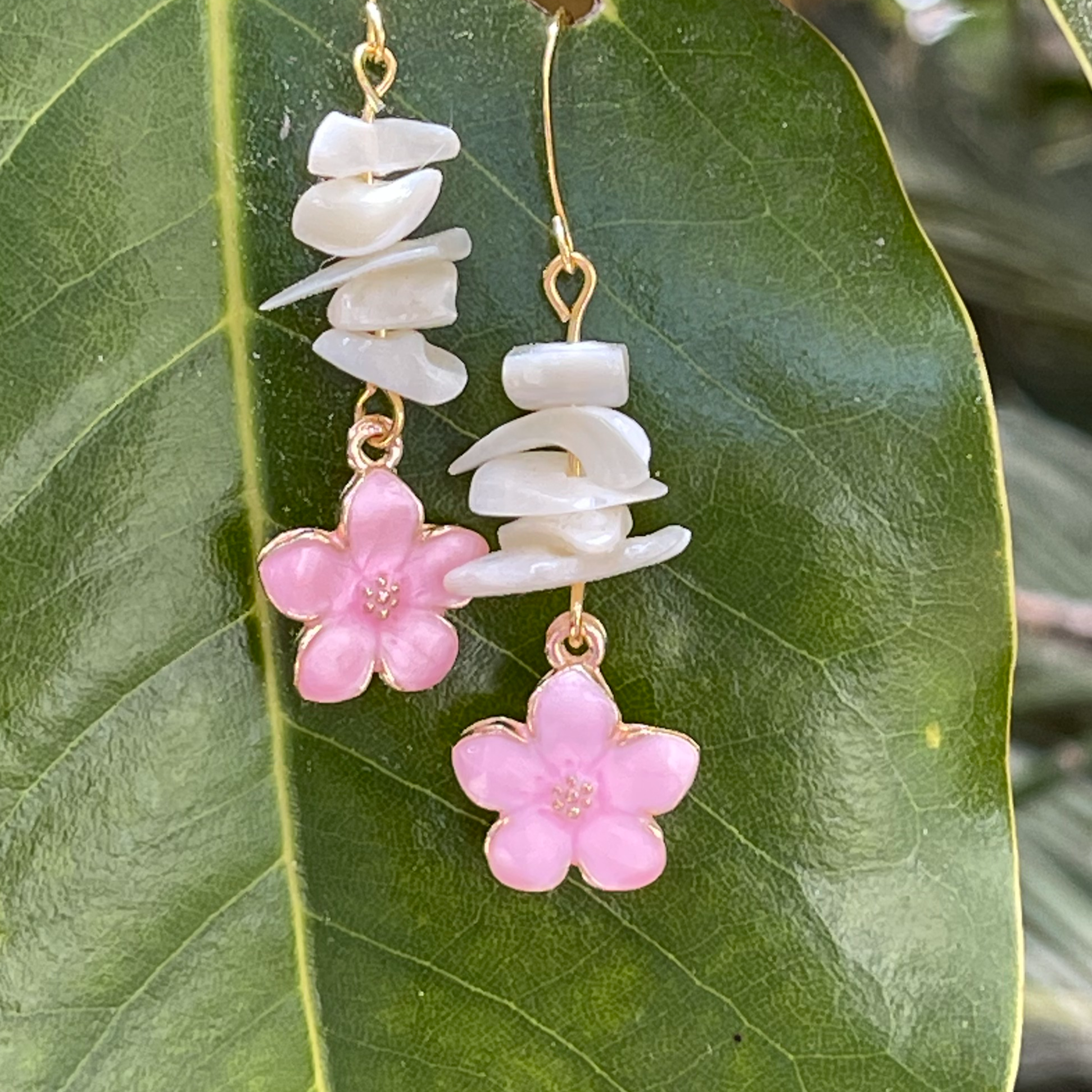 Pink Flower & MOP  Dangles
