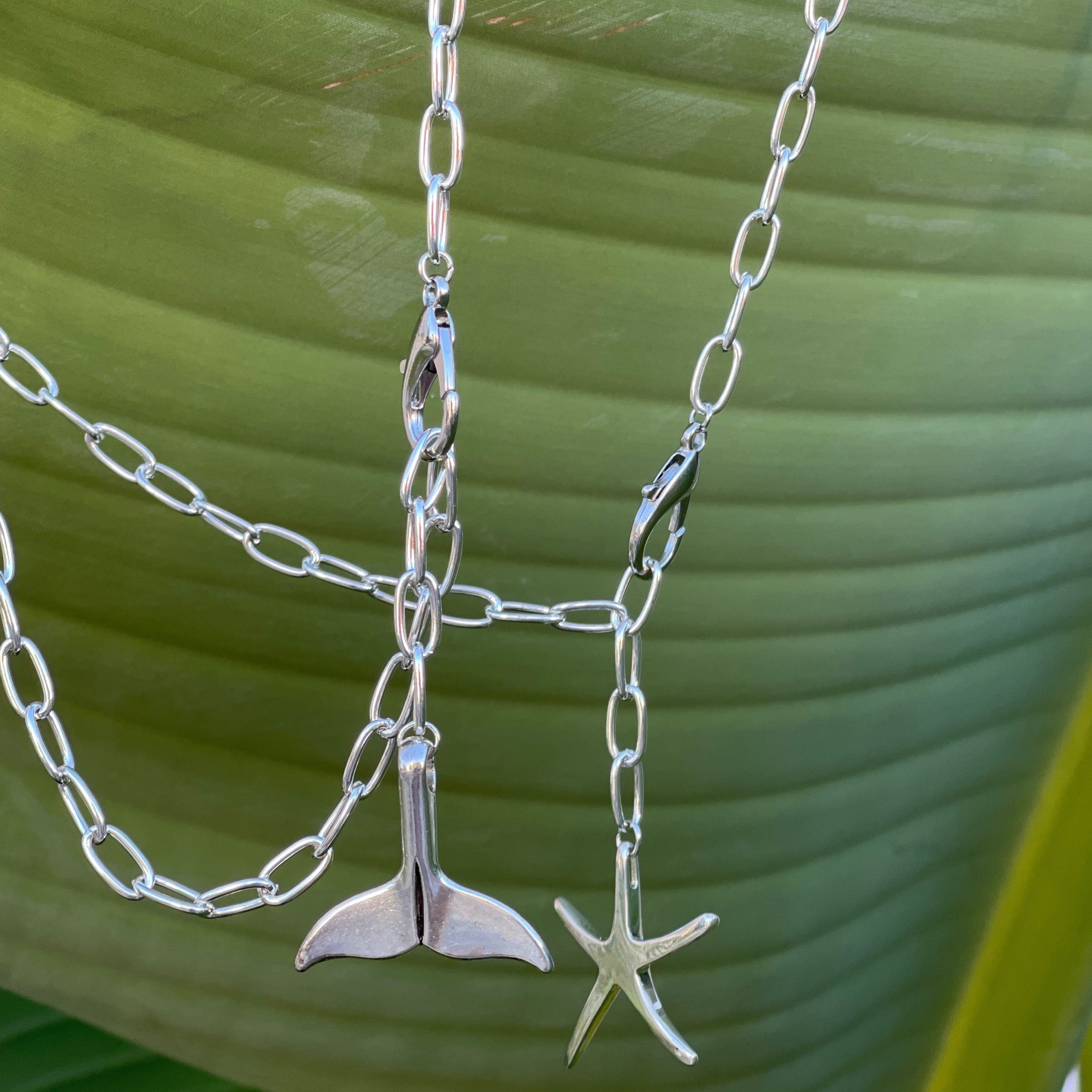 Silver Paperclip Necklace with Dolphin Tail/Starfish