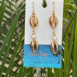 Gold Shell &  Pearl Earrings